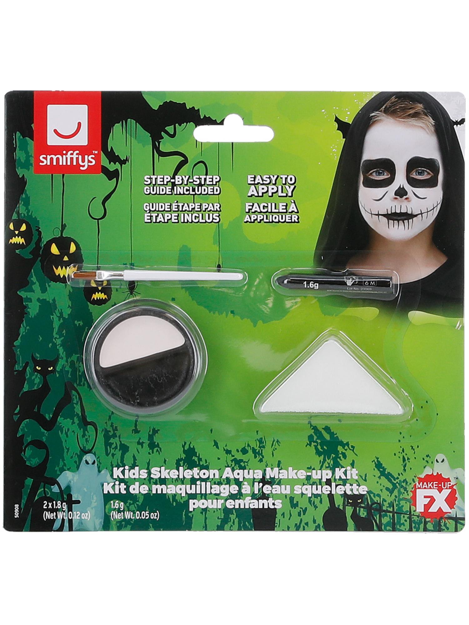 Smiffys Make-Up FX, Kids Skeleton Kit, Aqua, Black 2