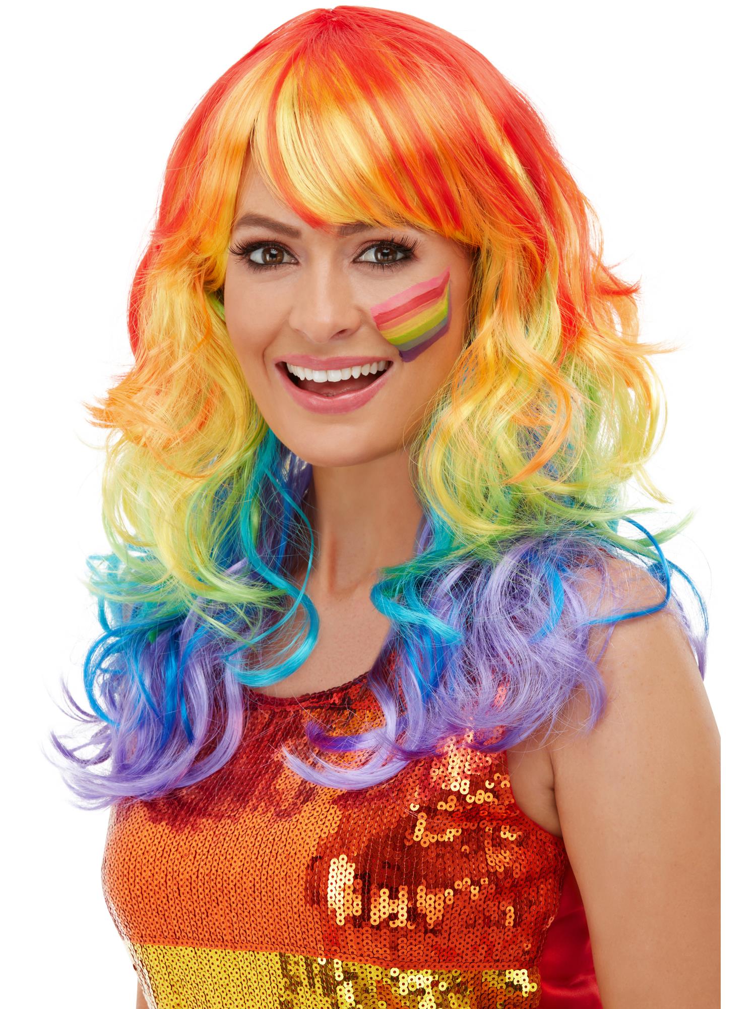 Rainbow Glam Wig, Multi-Coloured 1