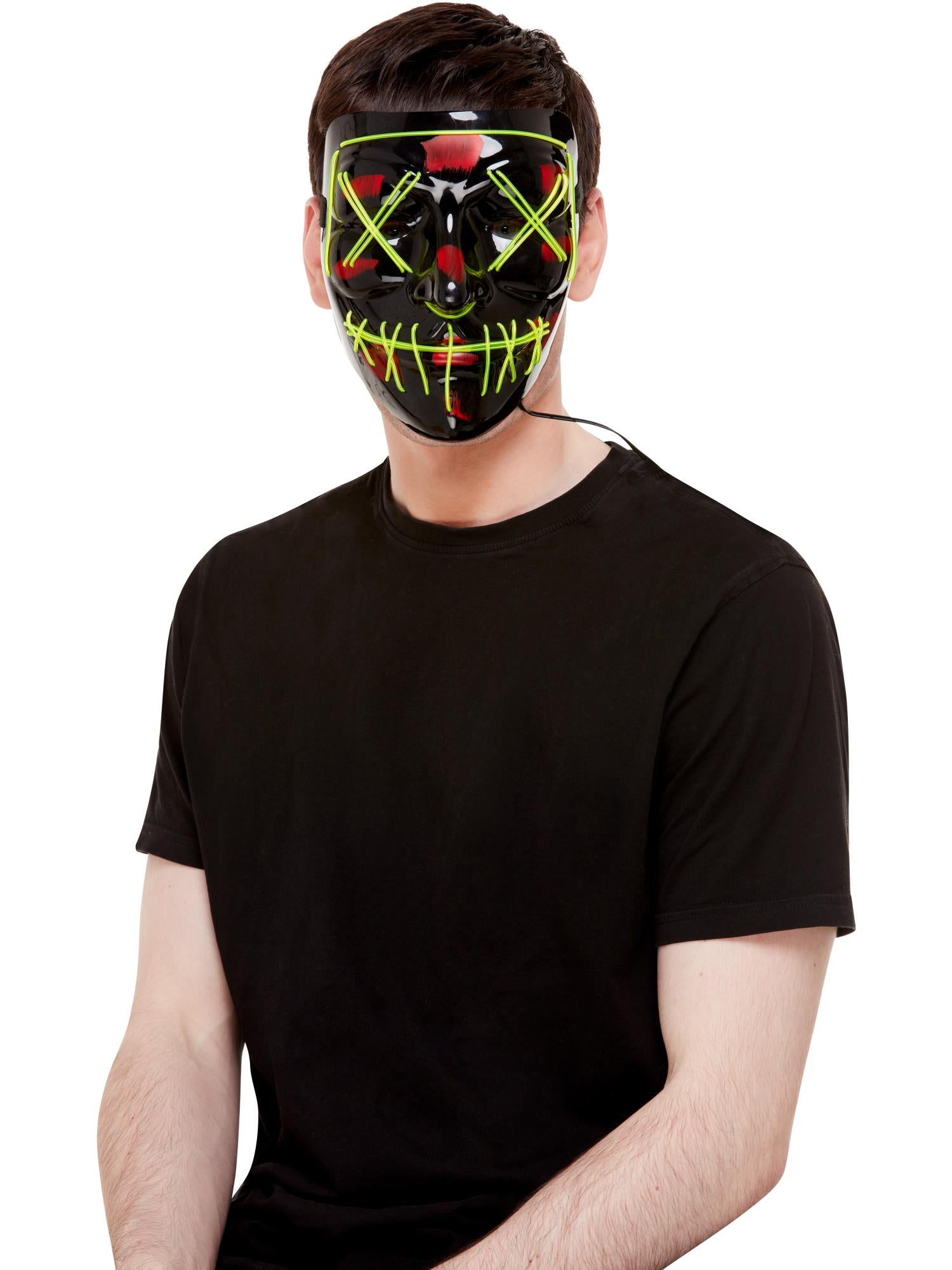 Stitch Face Mask, Green Neon Light Up, Black 1