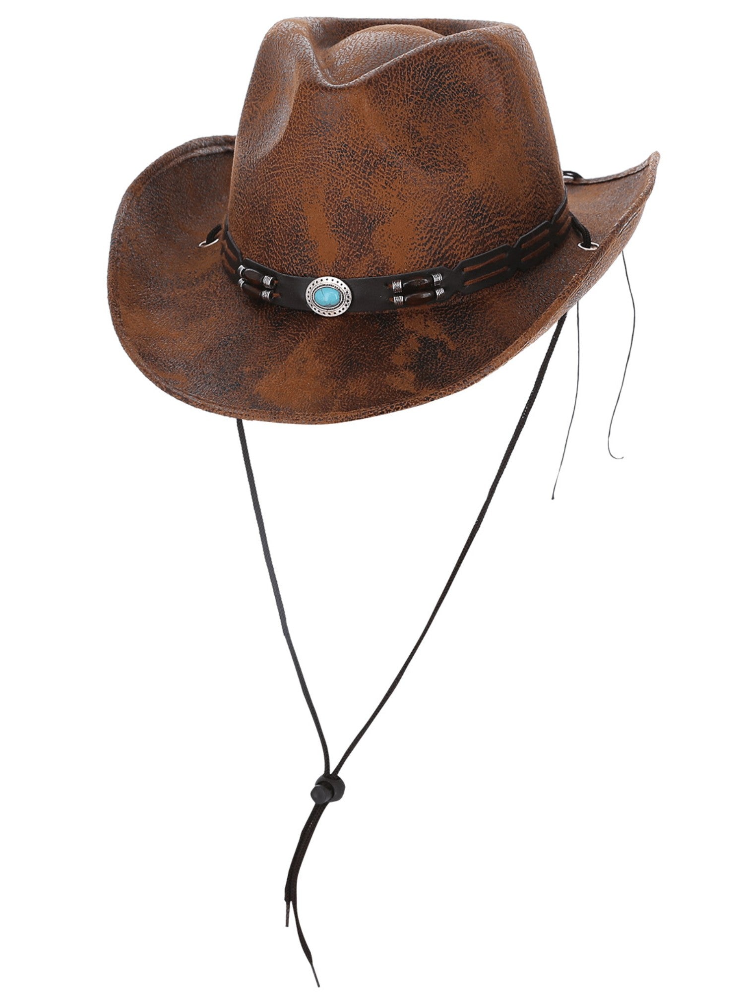 Tan Leather Look Western Cowboy Hat 2