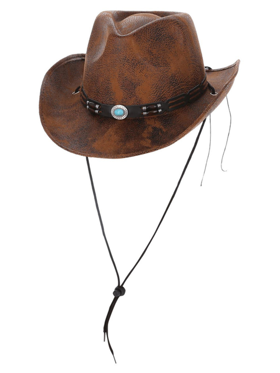 Tan Leather Look Western Cowboy Hat - 1