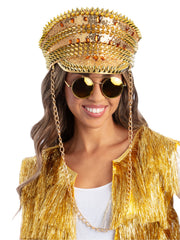 Fever Deluxe Sequin Studded Captains Hat, Gold 1