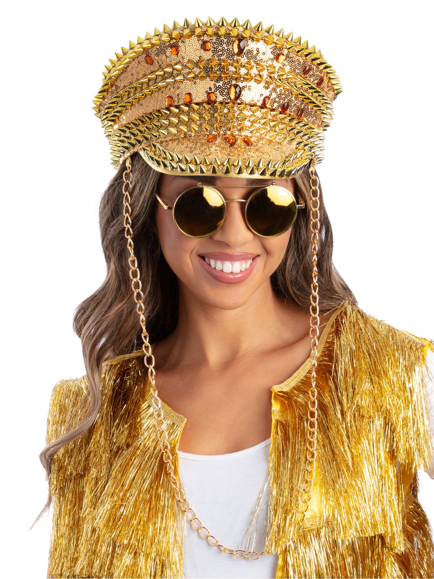 Fever Deluxe Sequin Studded Captains Hat, Gold 1