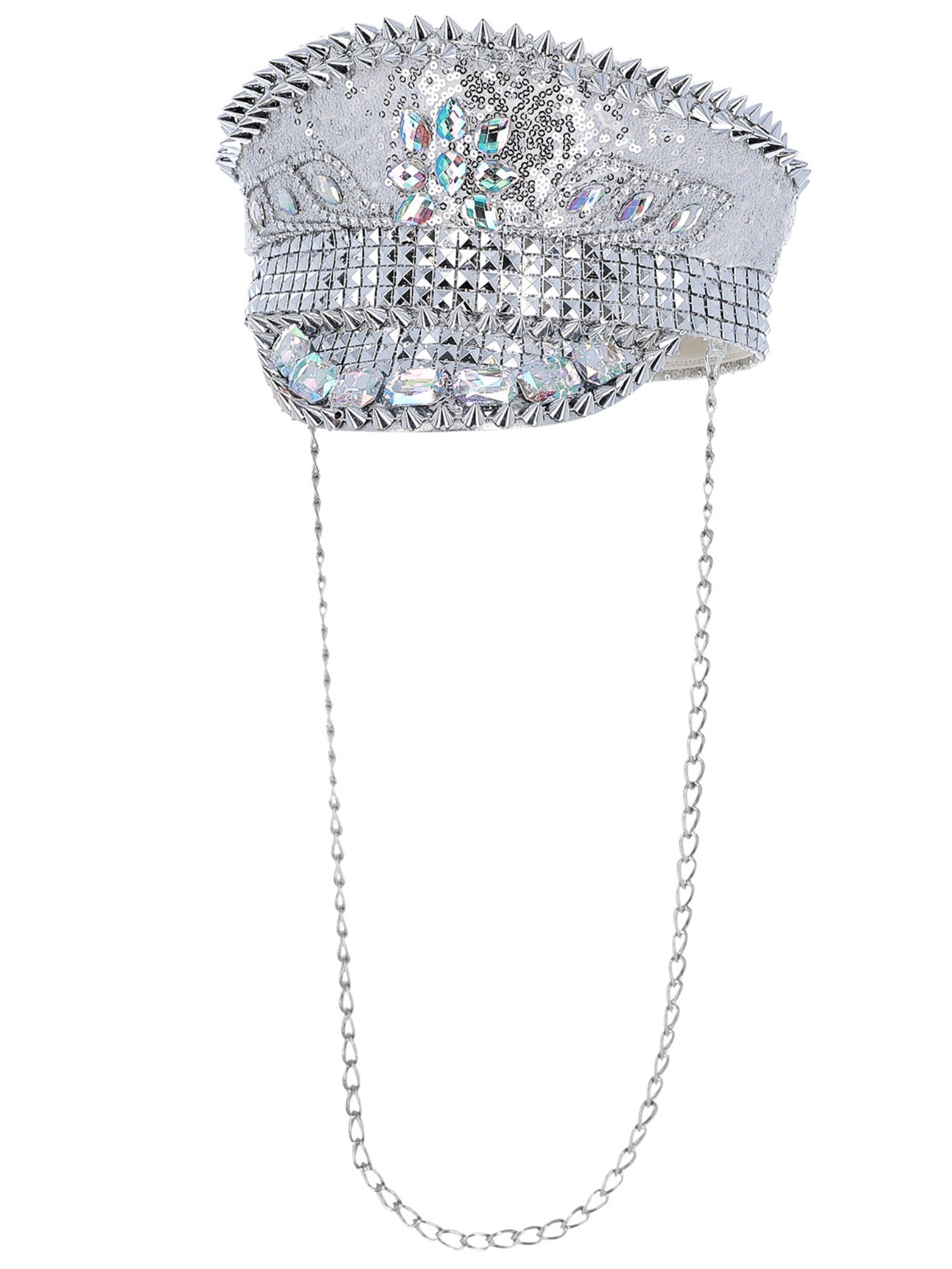 Fever Deluxe Sequin Studded Captains Hat, Silver 2