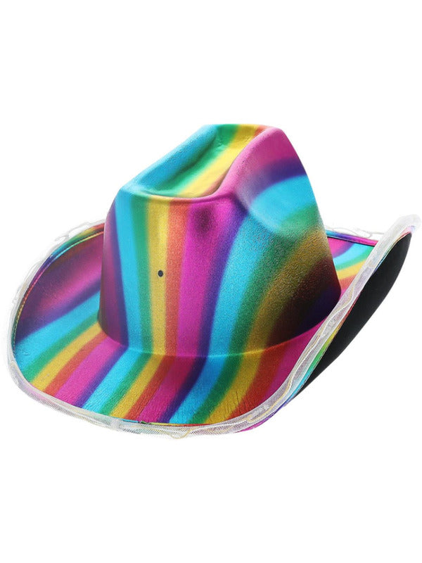 LED Light Up Metallic Cowboy Hat, Rainbow - 2