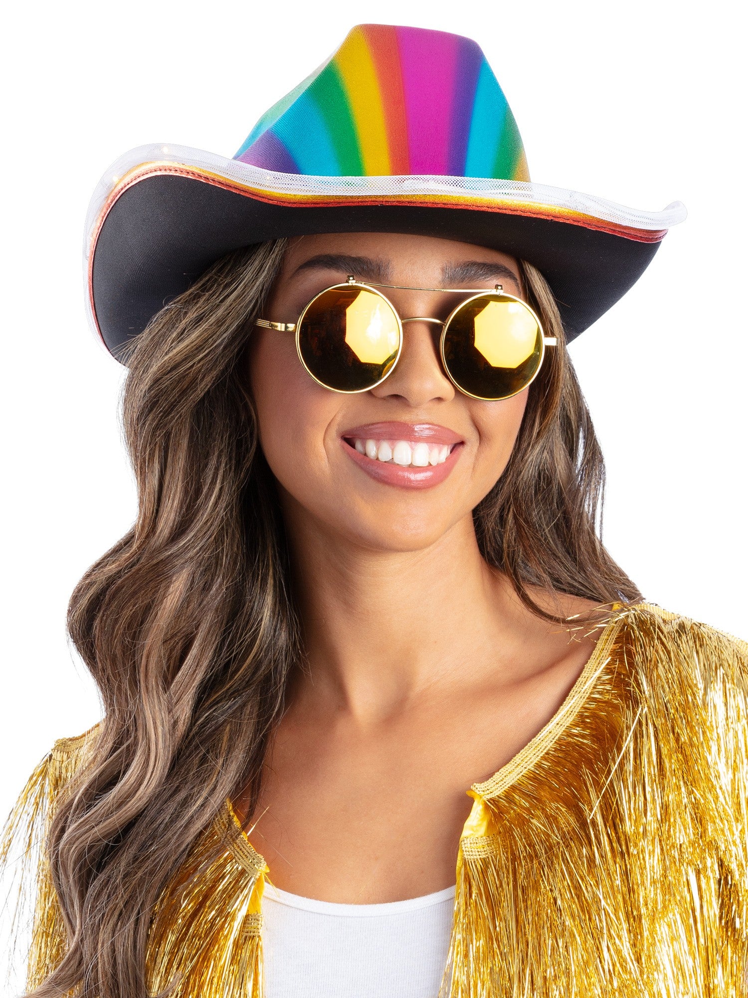 LED Light Up Metallic Cowboy Hat, Rainbow 1