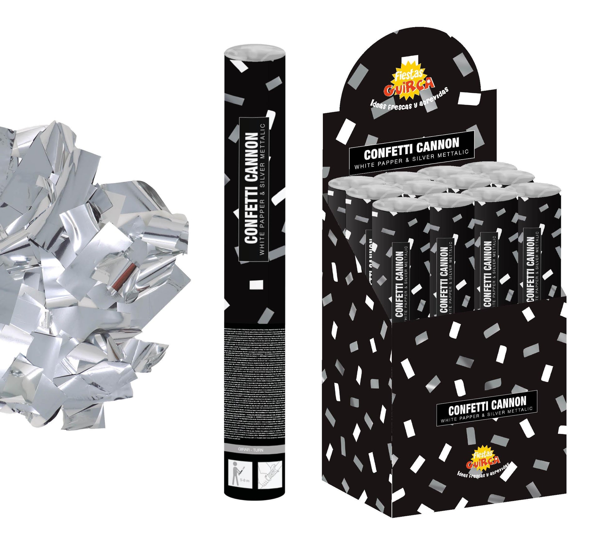 SILVER CONFETTI CANNON, 50 CM COMPRESSED AIR
