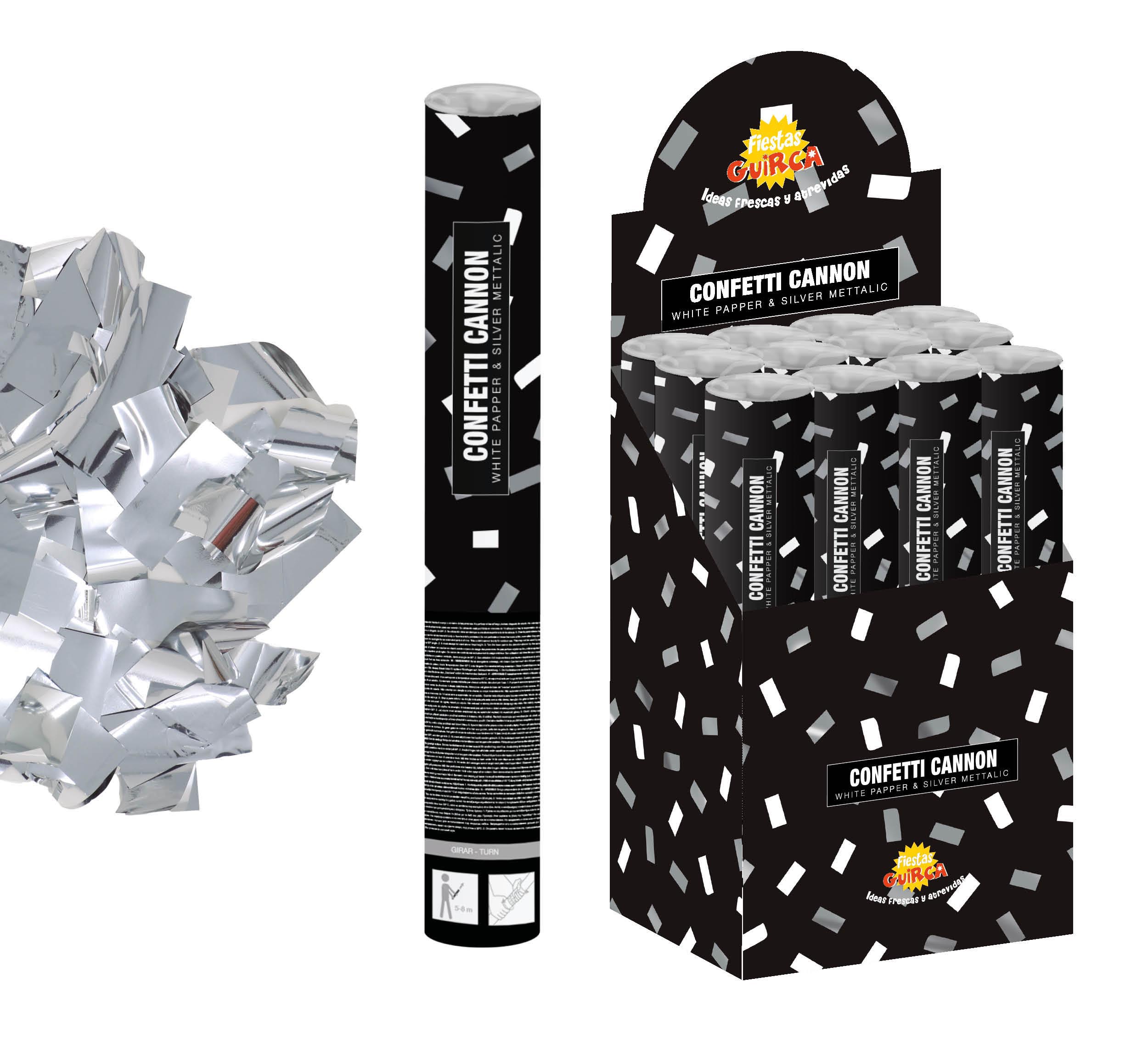 SILVER CONFETTI CANNON, 50 CM COMPRESSED AIR