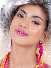 80s Neon Lightning Bolt Earrings, Pink 1