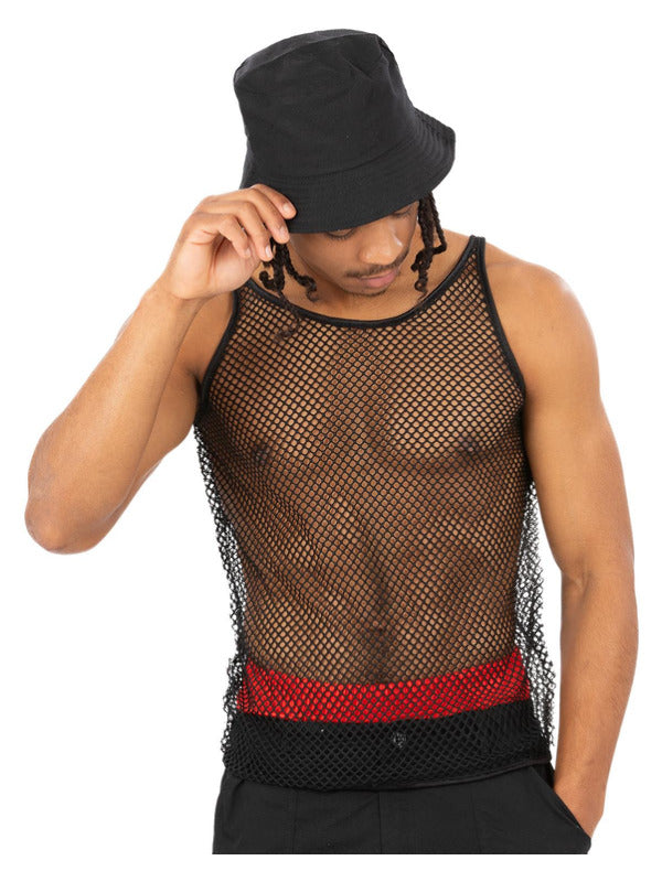 90s Unisex String Vest, Black - 2