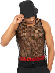 90s Unisex String Vest, Black 1