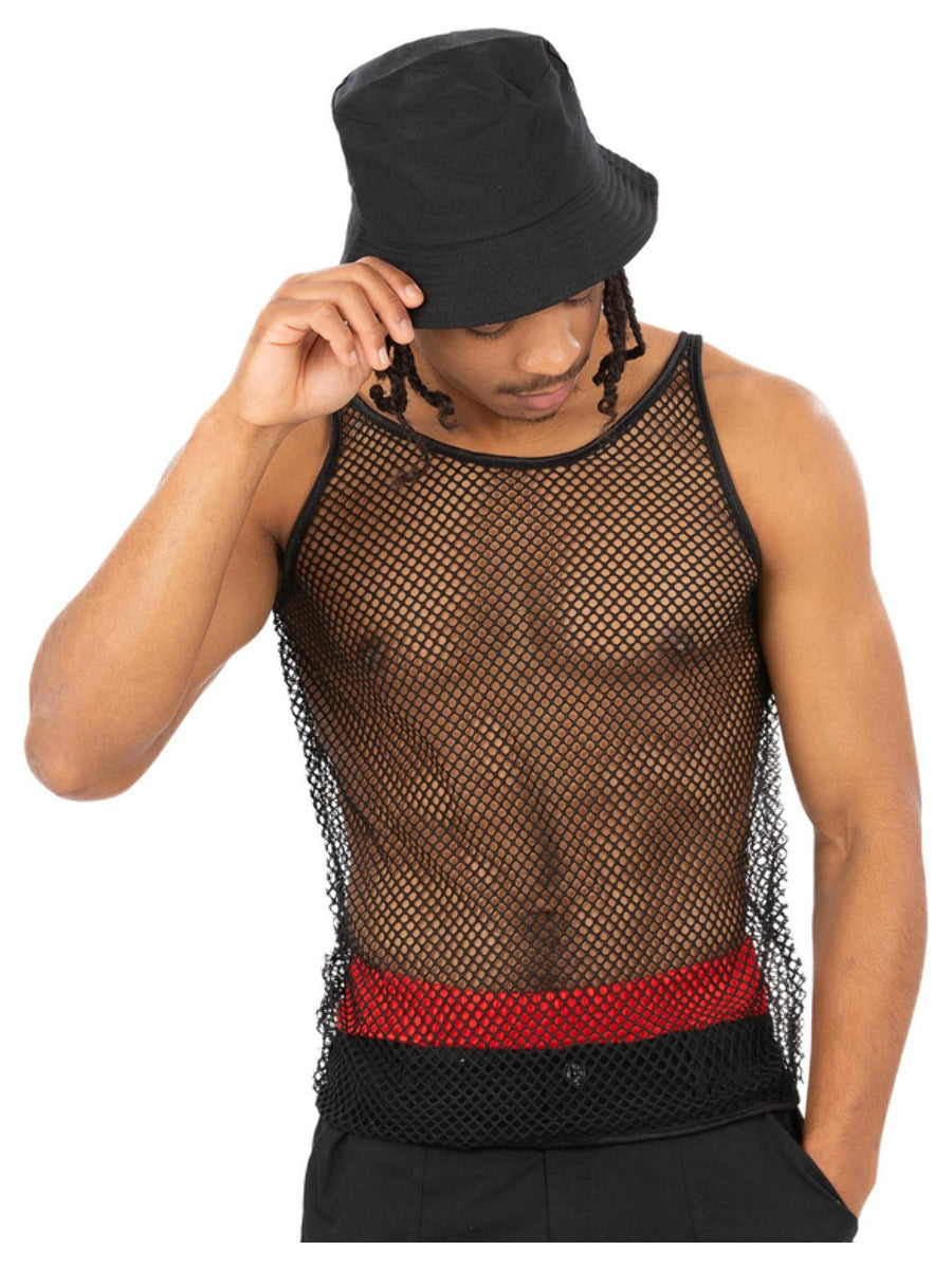 90s Unisex String Vest, Black - 1