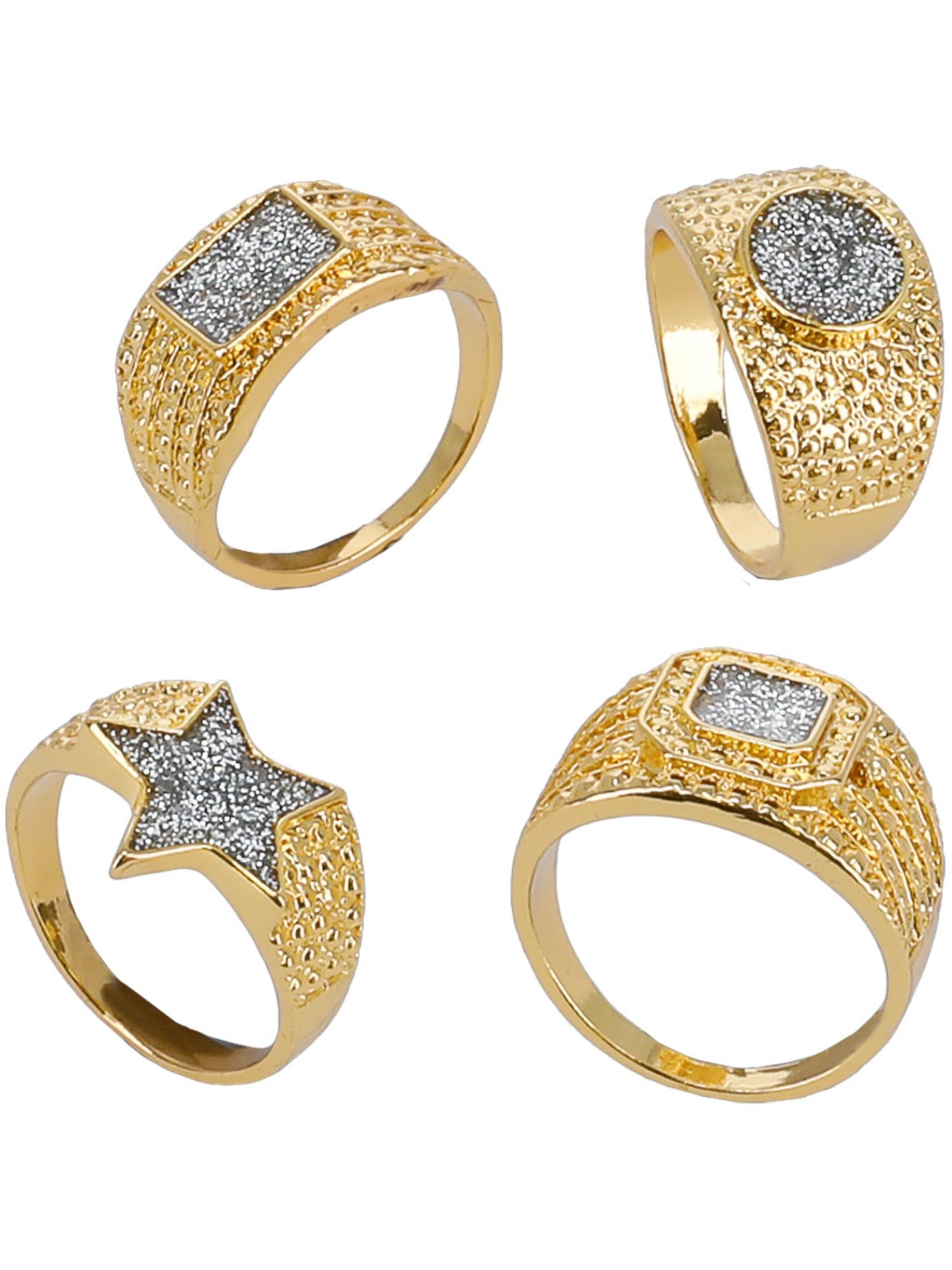 90s Gold & Diamond Bling Rings, 4Pk 2