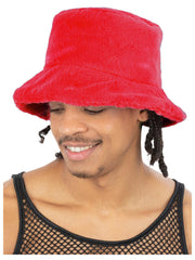 90s Red Fur Bucket Hat - 1