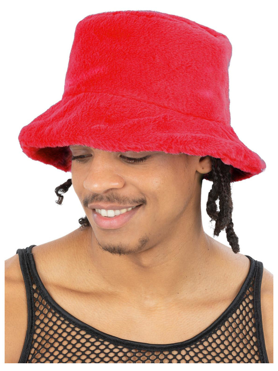 90s Red Fur Bucket Hat - 1