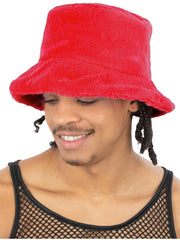90s Red Fur Bucket Hat 1