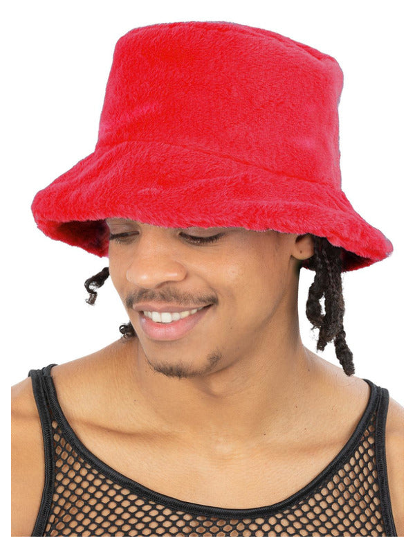 90s Red Fur Bucket Hat - 2