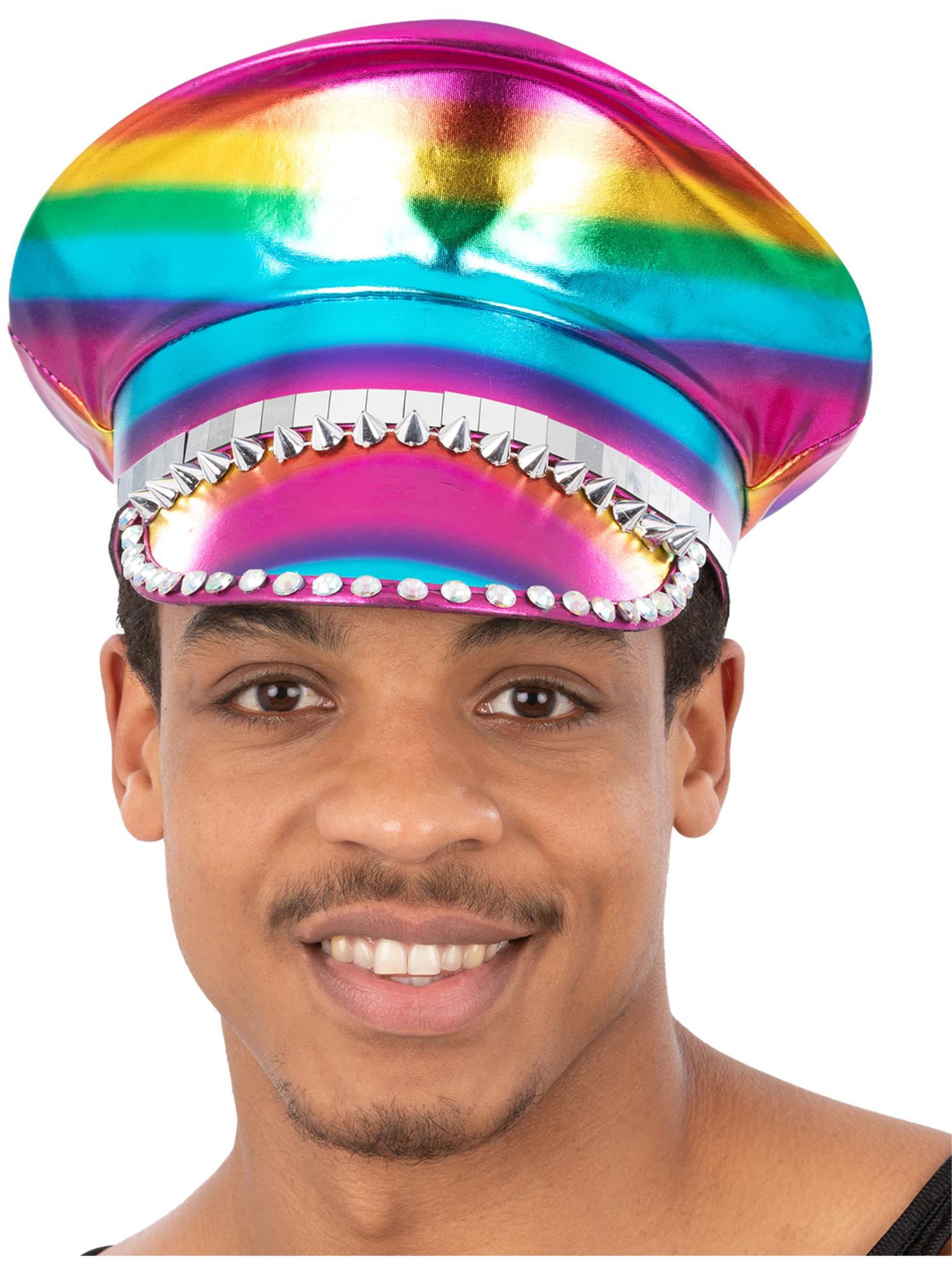 Metallic Studded Rainbow Captains Hat 1