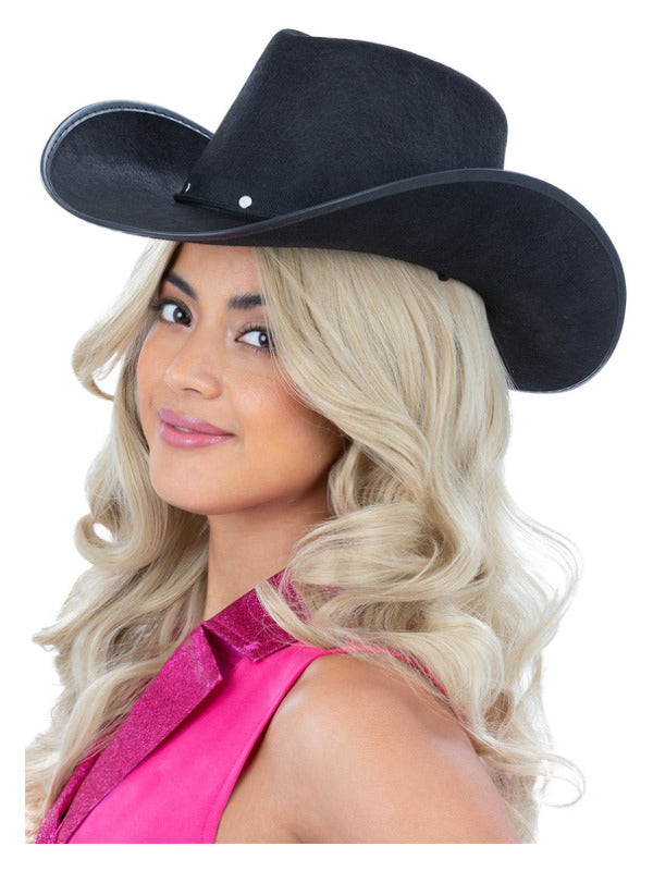 Black Cowboy Hat, Felt, with Cord - 2