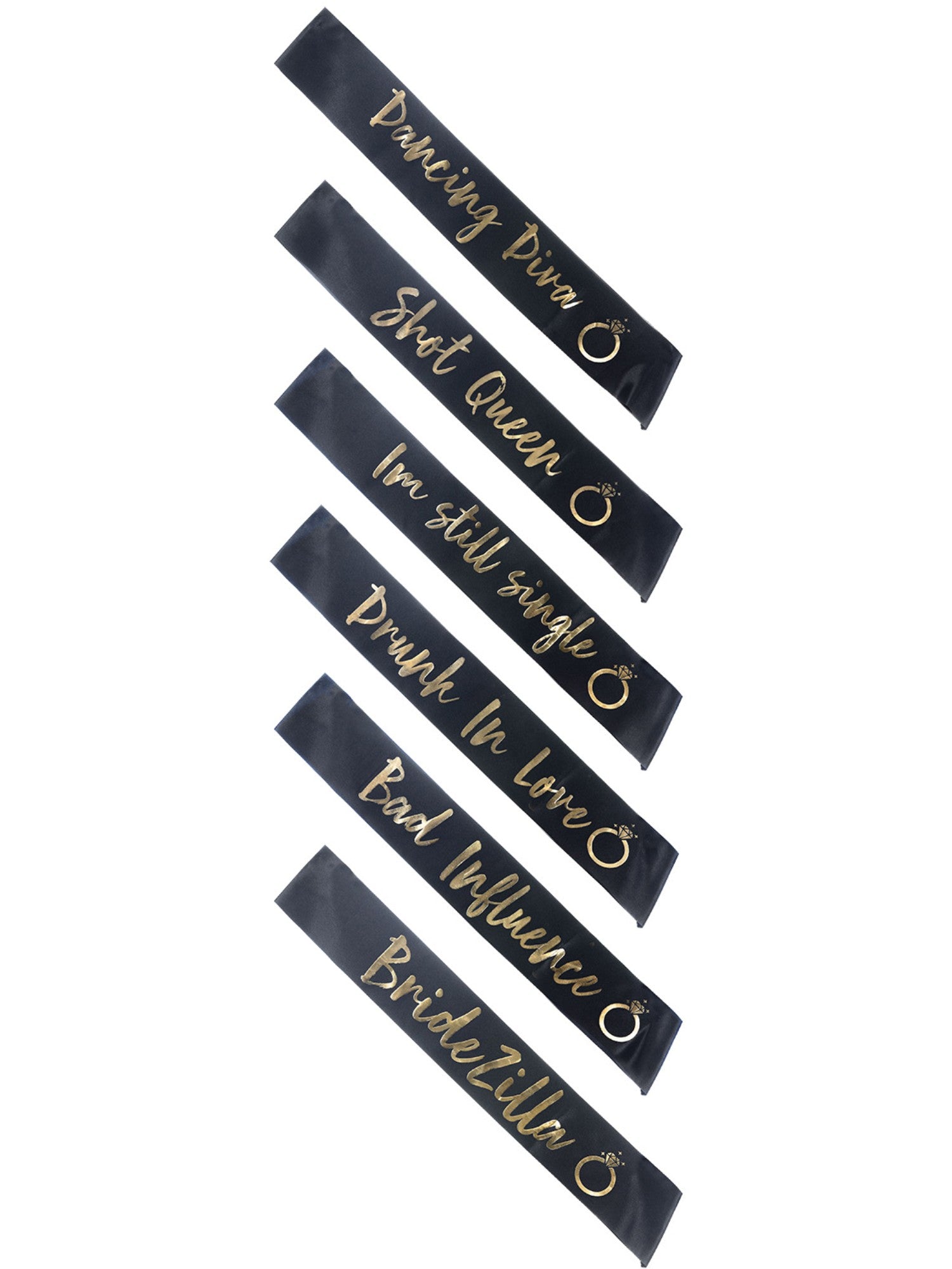 Hen Party Funny Sashes, 6Pk, Black & Gold 2