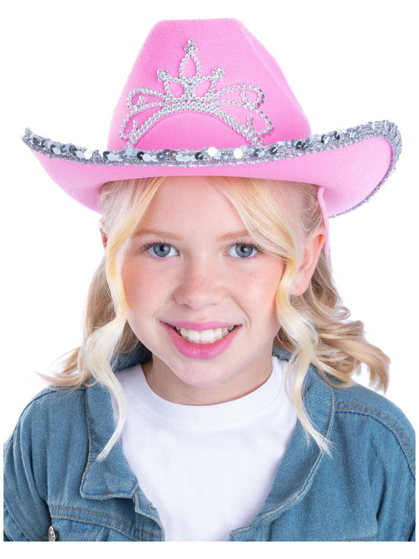 Girls Pink Tiara Cowboy Hat - 2