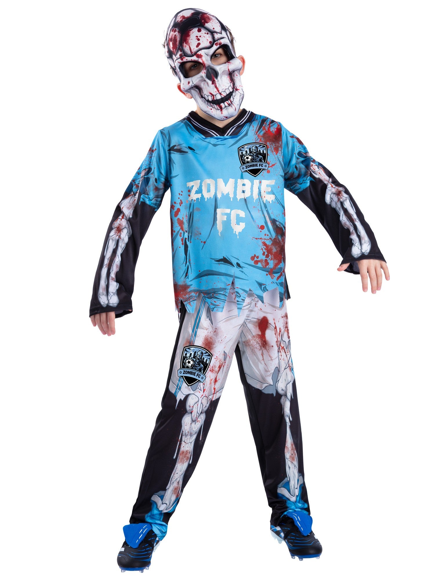 Zombie FC Footballer Skeleton Costume, Blue 1