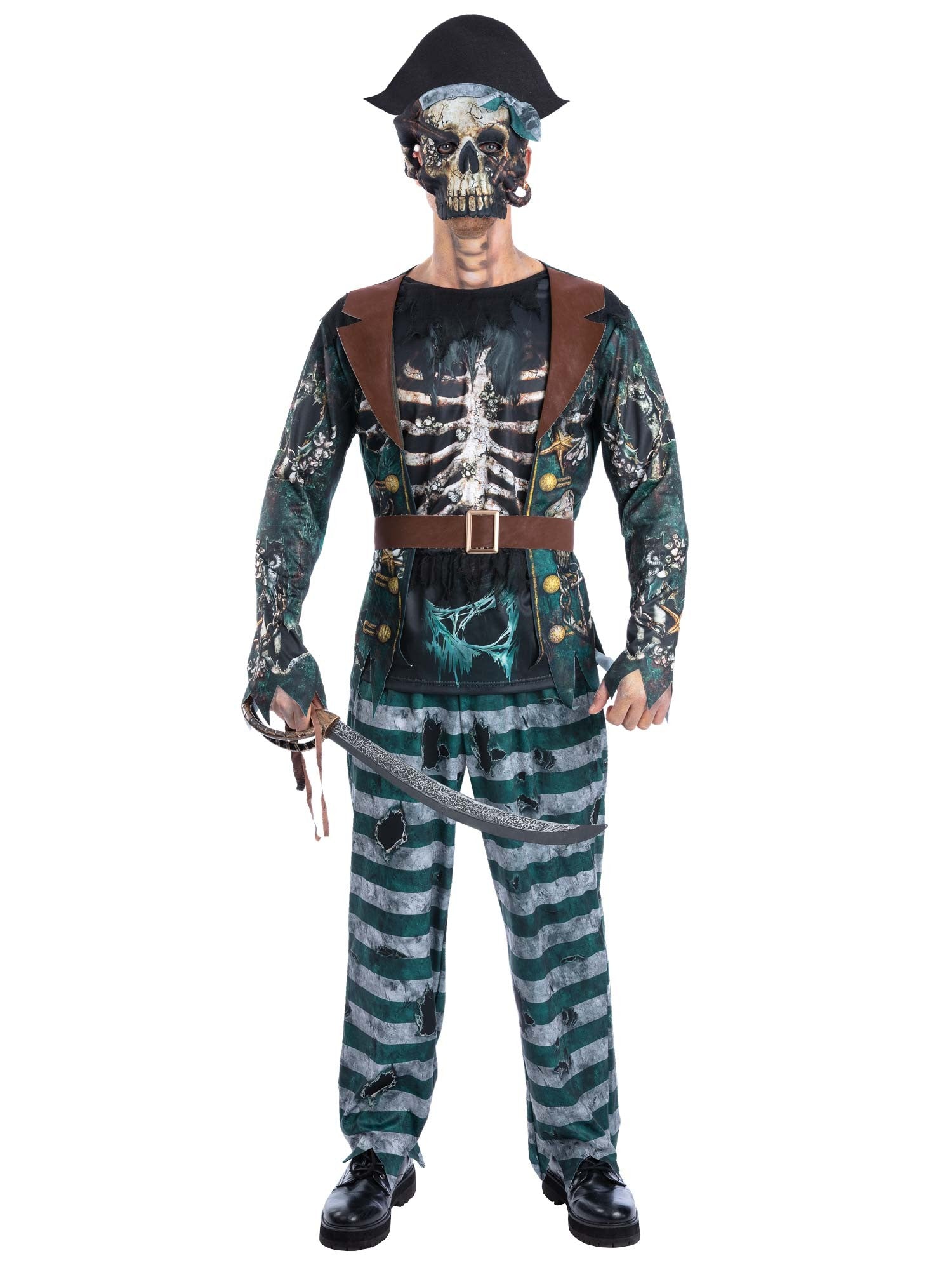 Skeleton Pirate Captain Costume, Printed Top 1