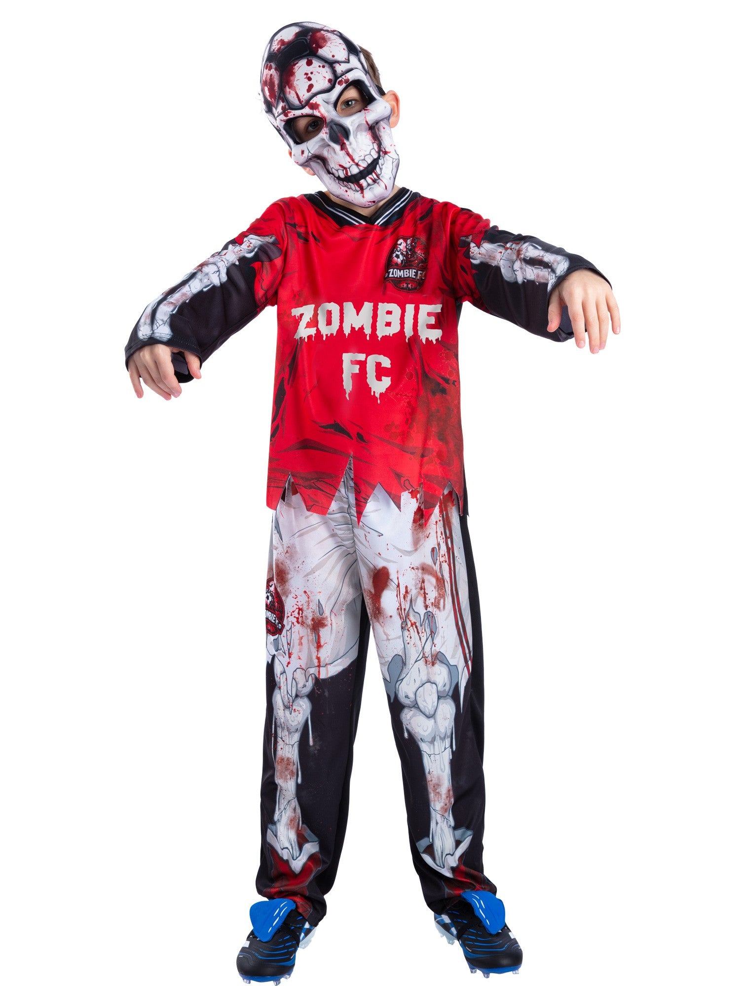 Zombie FC Footballer Skeleton Costume, Red 1