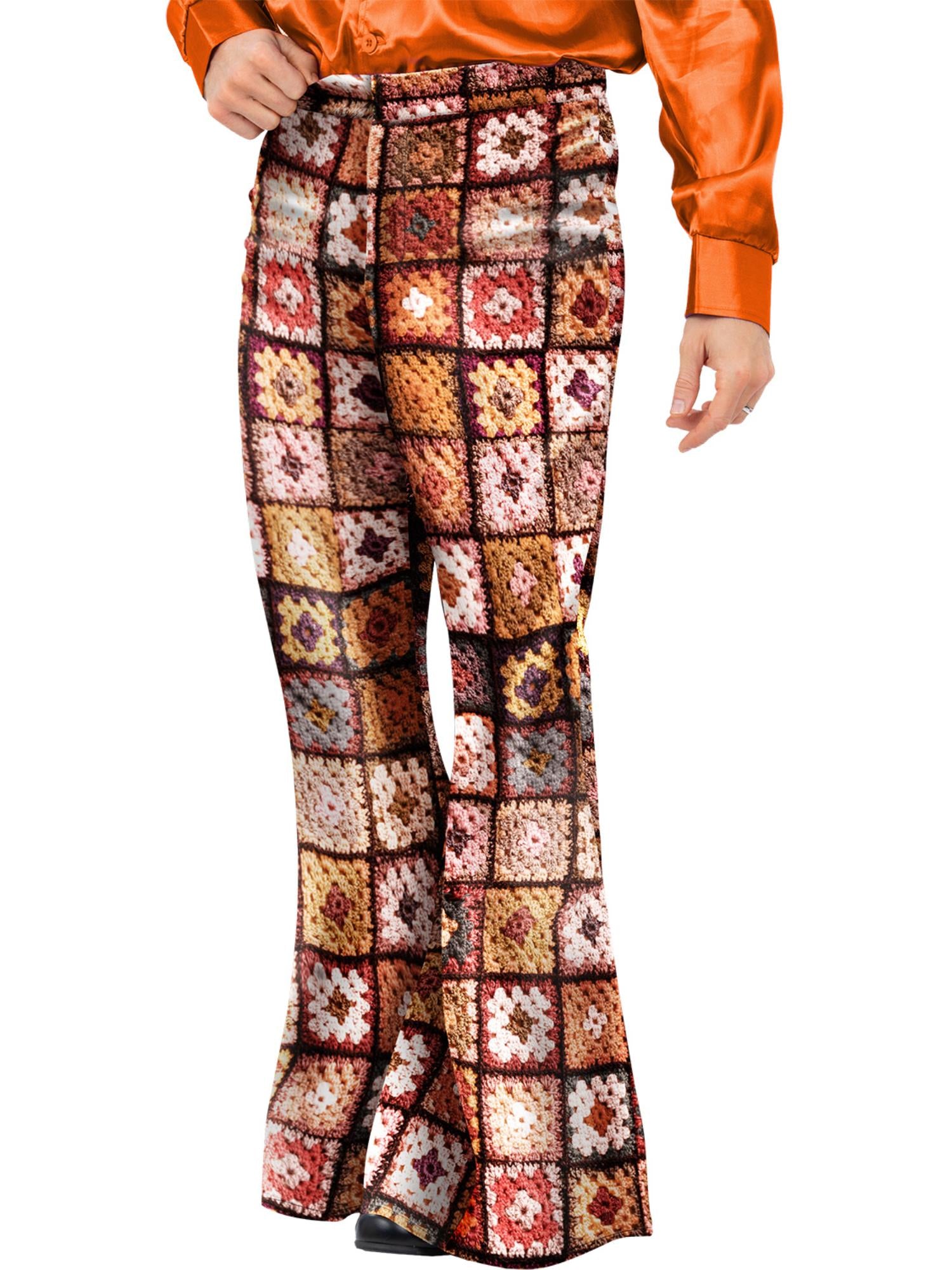 Mens 60s Vintage Crochet Print Flared Trousers 1