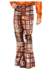 Mens 60s Vintage Crochet Print Flared Trousers - 1