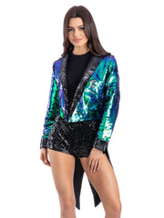Unisex Sequin Tailcoat Jacket, Blue & Green 1