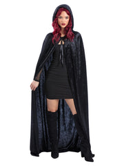 Black Velour Hooded Cape - 1