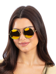 Metallic Gold Flip Up Mirrored Round Specs 1