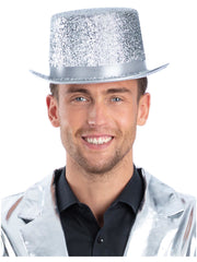 Metallic Silver Lurex Top Hat - 1