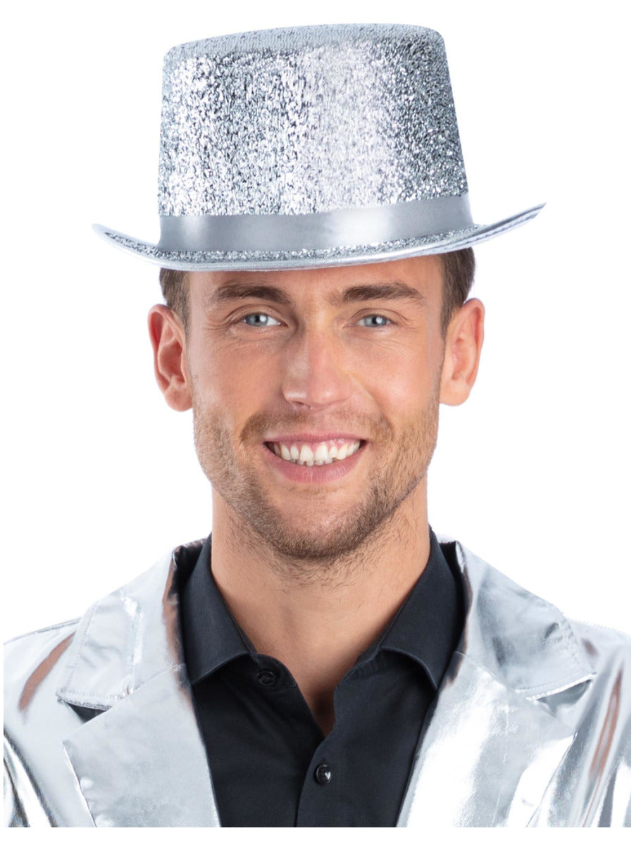 Metallic Silver Lurex Top Hat - 1