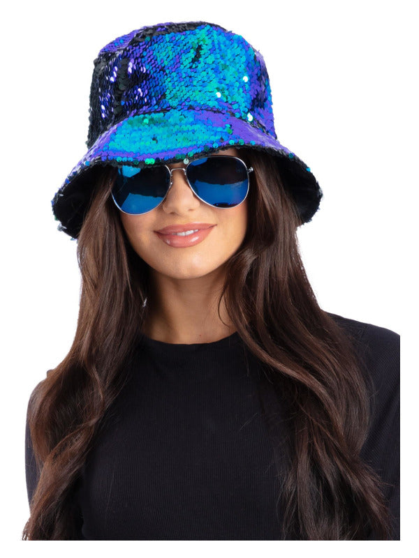 Green/Blue Brush Sequin Bucket Hat - 2