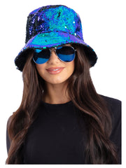 Green/Blue Brush Sequin Bucket Hat - 1