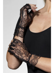 Fingerless Lace Gloves, Black 1