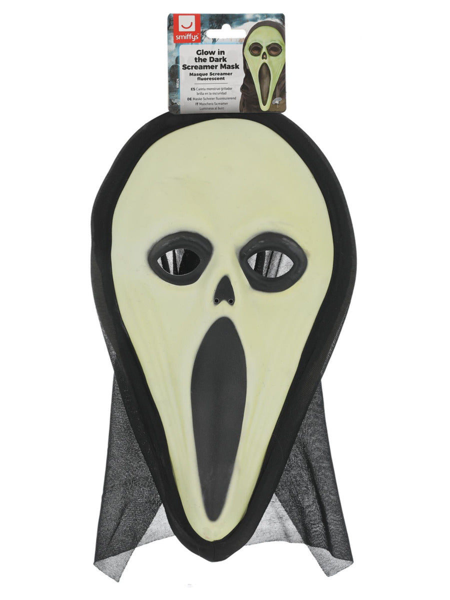 Glow in the Dark Screamer Mask, Black & White - 3