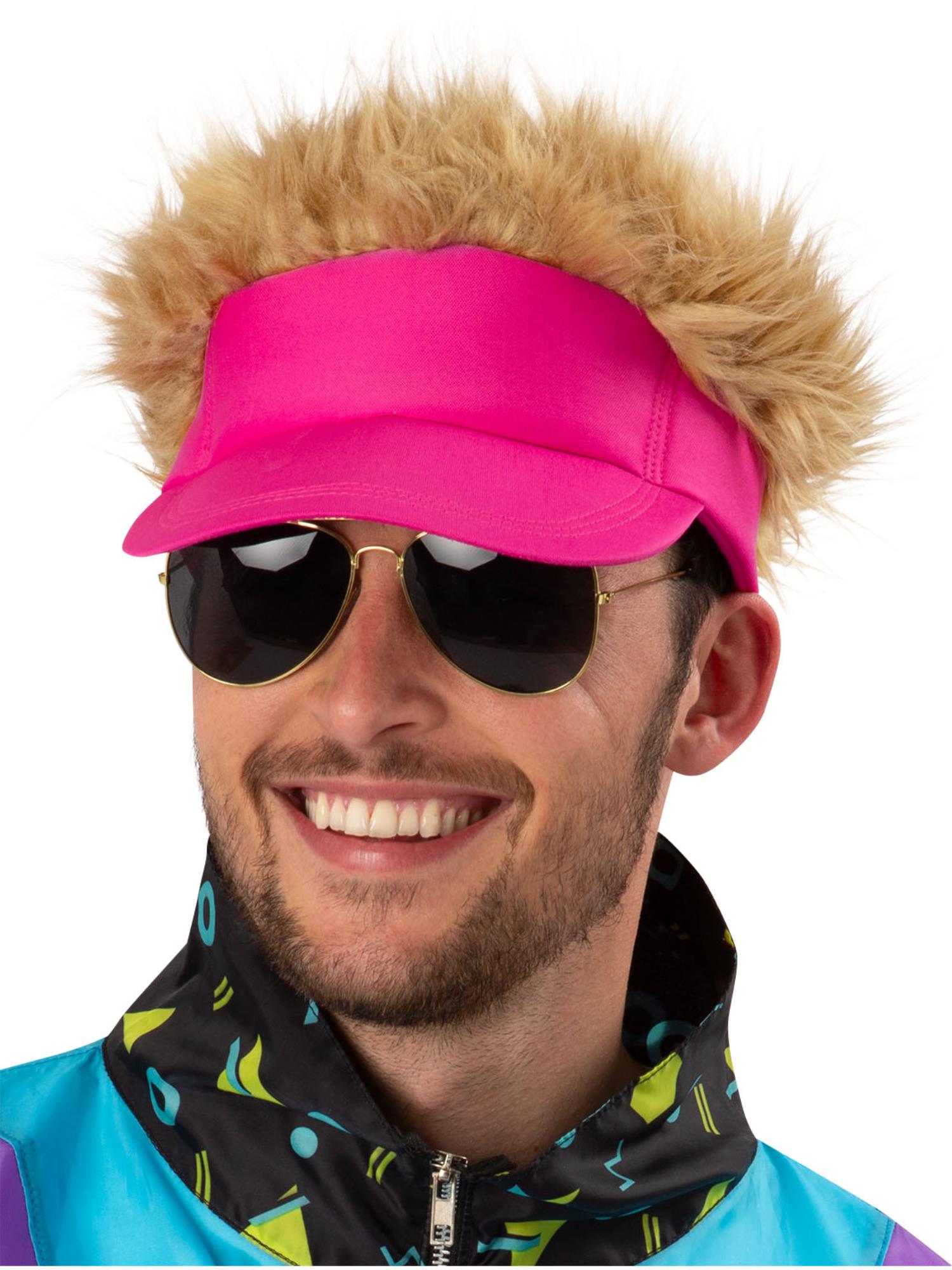 80s Neon Pink Visor Hat 1