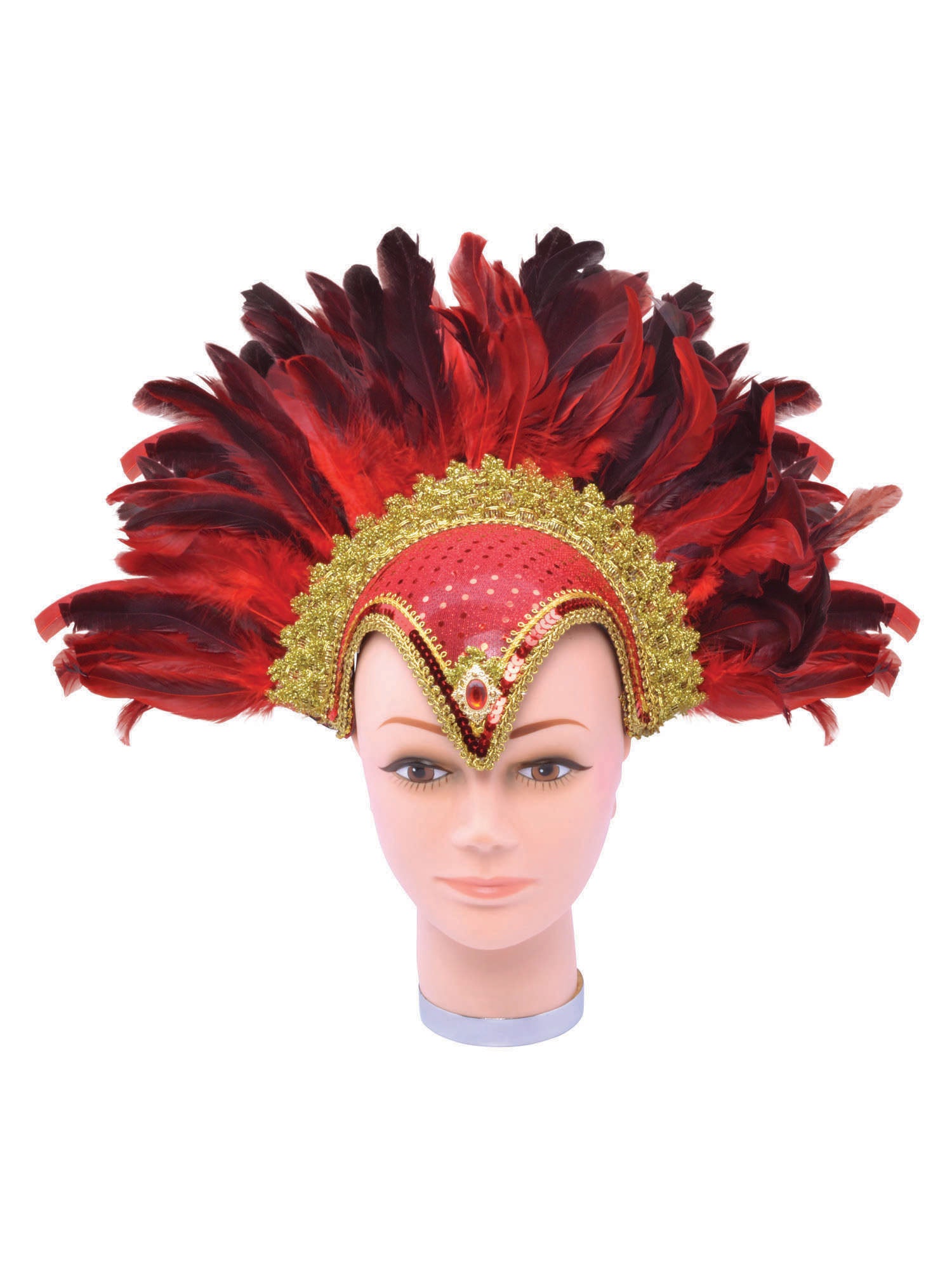 Feather Headpiece Red Jewel And Plume