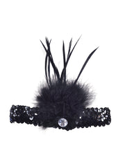 Flapper Headband Blk Sqn + Feather