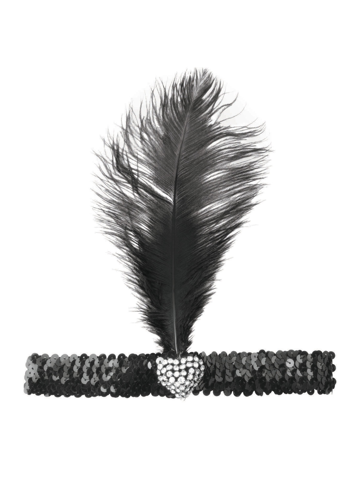 Black Flapper Headband Crystal Heart 1