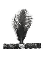Black Flapper Headband Crystal Heart 1