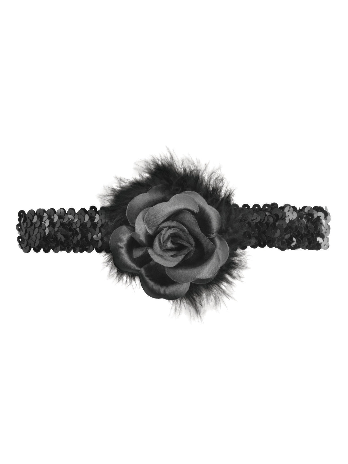 Black Flapper Headband With Rose Boa 1