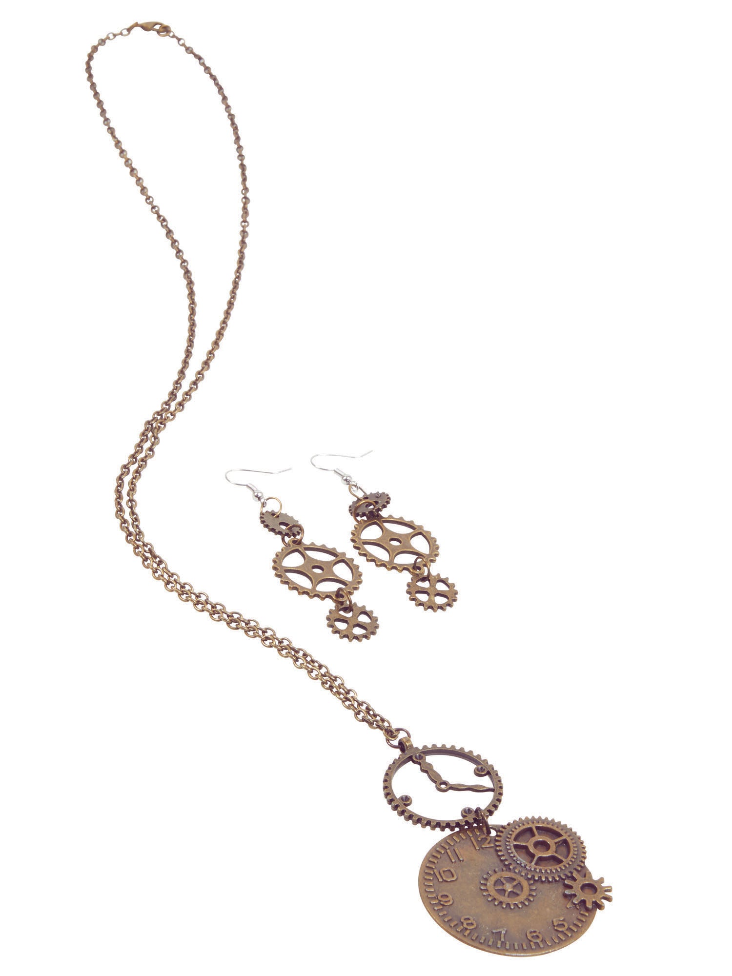 Steampunk Clck Necklace Gear Earrings