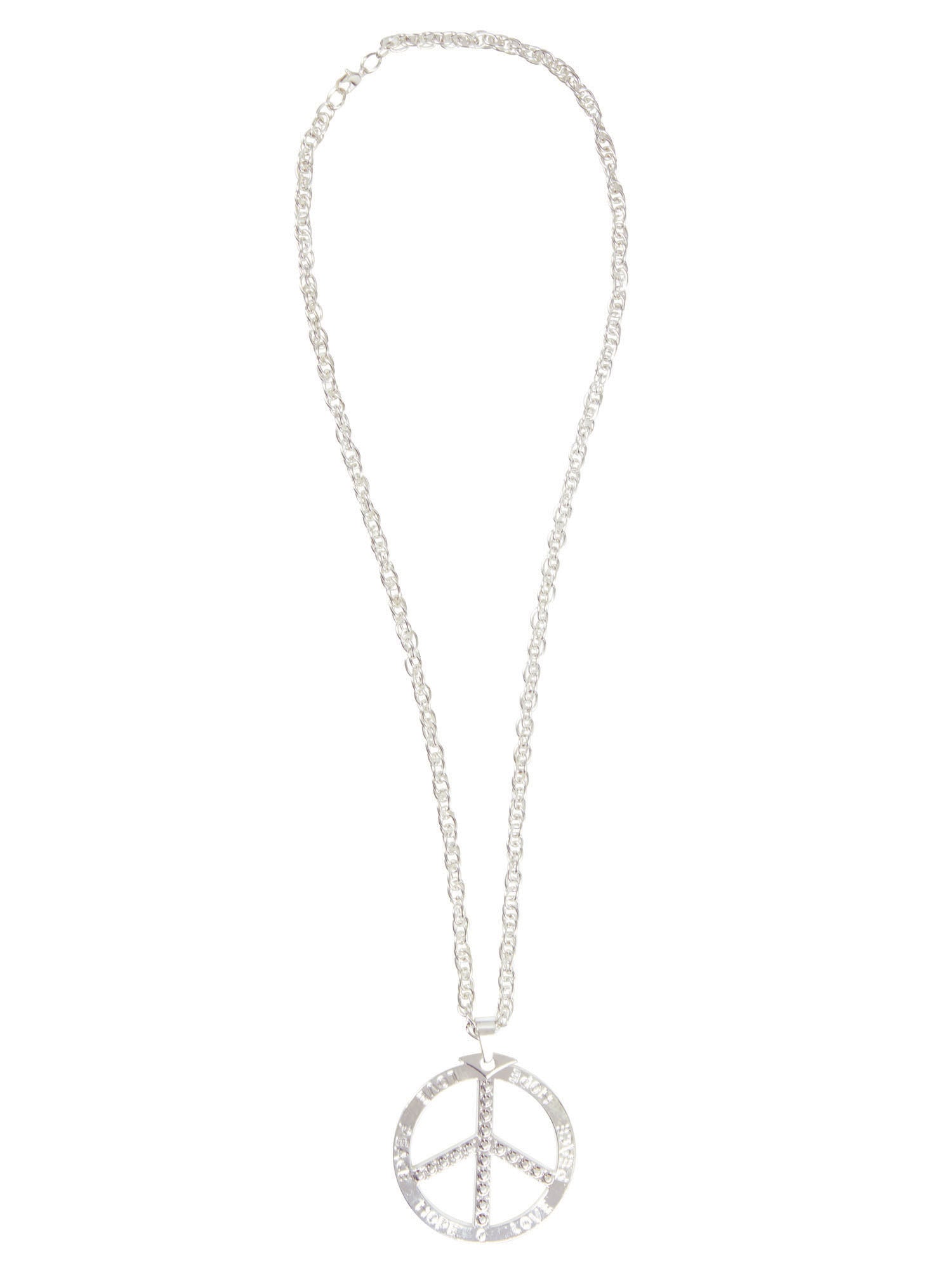 Peace Sign Necklace Silver Metal