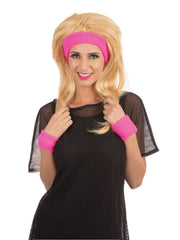 80's Headband And Wristband Set Pink