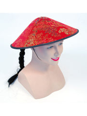 Chinese Shade Hat Red Fabric And Plait