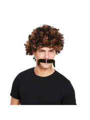 80S Afro Wig + Tash 2 Tone Brown